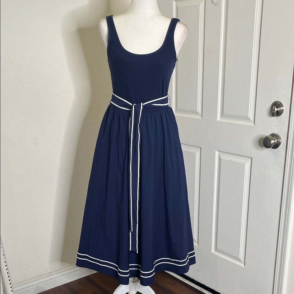 Vineyard Vines Women's Poplin Rib Mix Midi Dress size S Navy Preppy Country Club - Picture 4 of 15